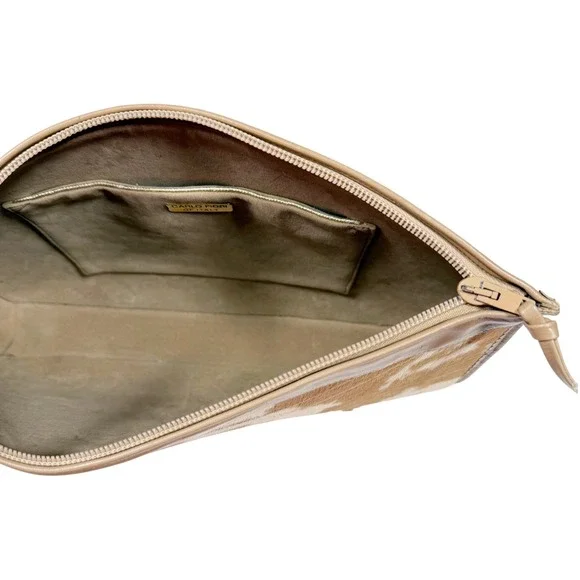 Carlo Fiori of Italy Vintage Cowhide Leather Clutch Bag Tan Cream - Picture 5 of 8